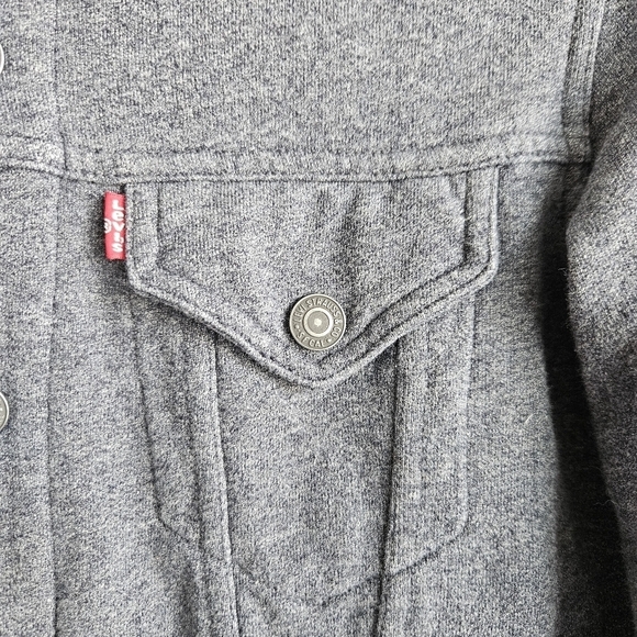 Levi's French Terry Sweatshirt Trucker Jacket Snap Front Gray Sz Small - Picture 6 of 12
